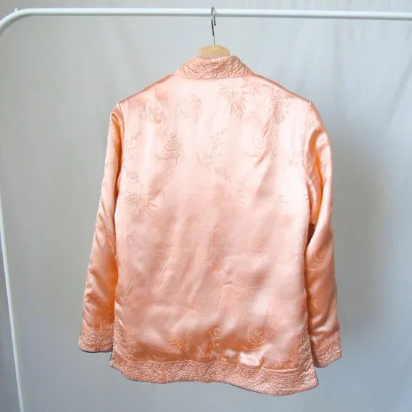 Stunning Vintage Satin Silk Jacket Reversible Satin Floral Jacquard/Small Medium